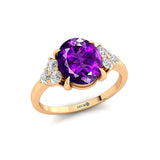 Trio Diamond Engagement Ring with Oval Cut Amethyst - GeumJewels