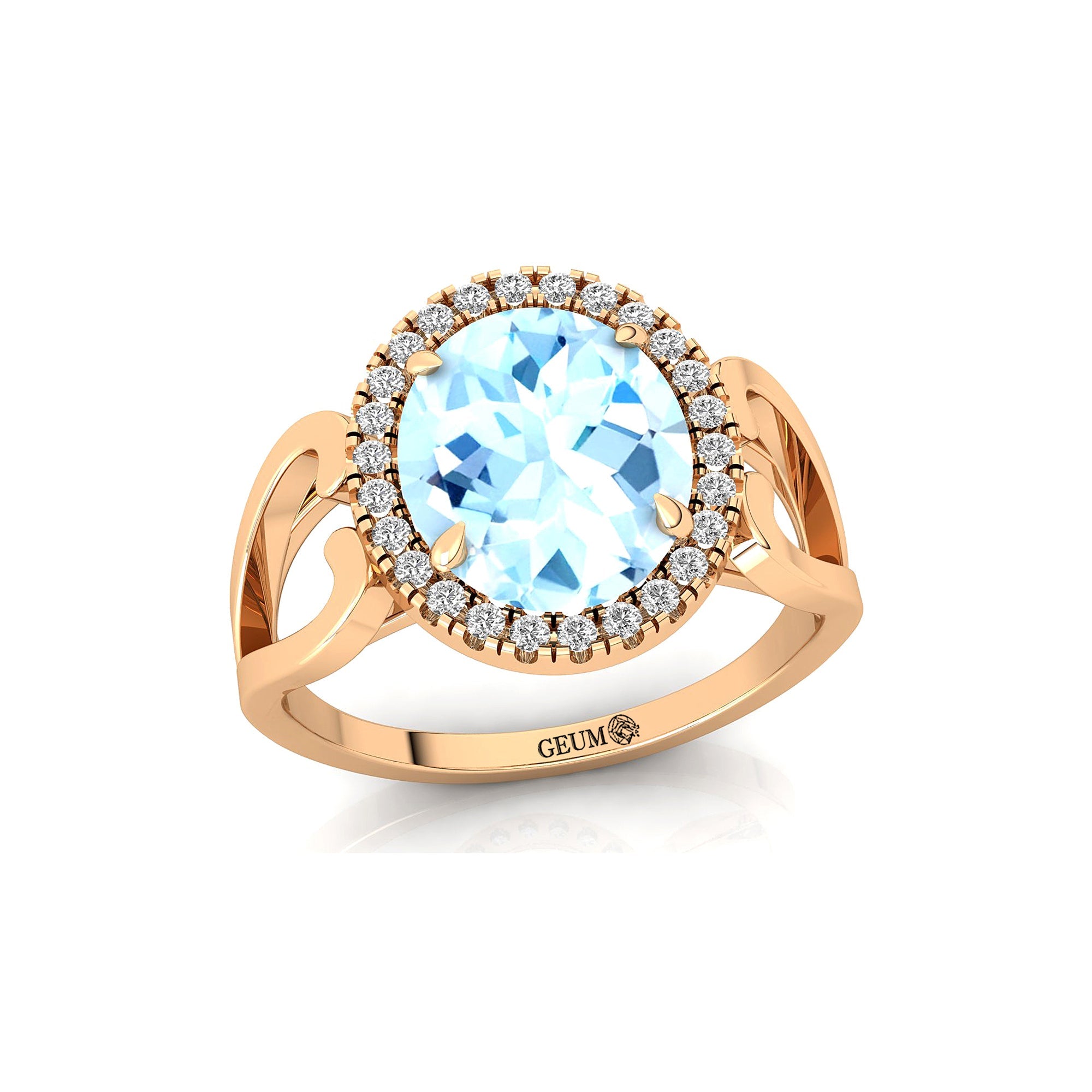 Vintage Love Inspired Oval Aquamarine Halo Diamond Engagement Ring - GeumJewels