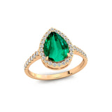 Classic Pear Shaped Emerald Halo Diamond Engagement Ring - GeumJewels