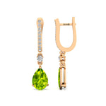 Lever Back Diamond Drop Earrings with Pear Cut Peridot - GeumJewels