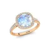 Halo Diamond Engagement Ring with Cushion Cut Moonstone - GeumJewels