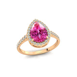 Classic Pear Shaped Pink Sapphire Halo Diamond Engagement Ring - GeumJewels
