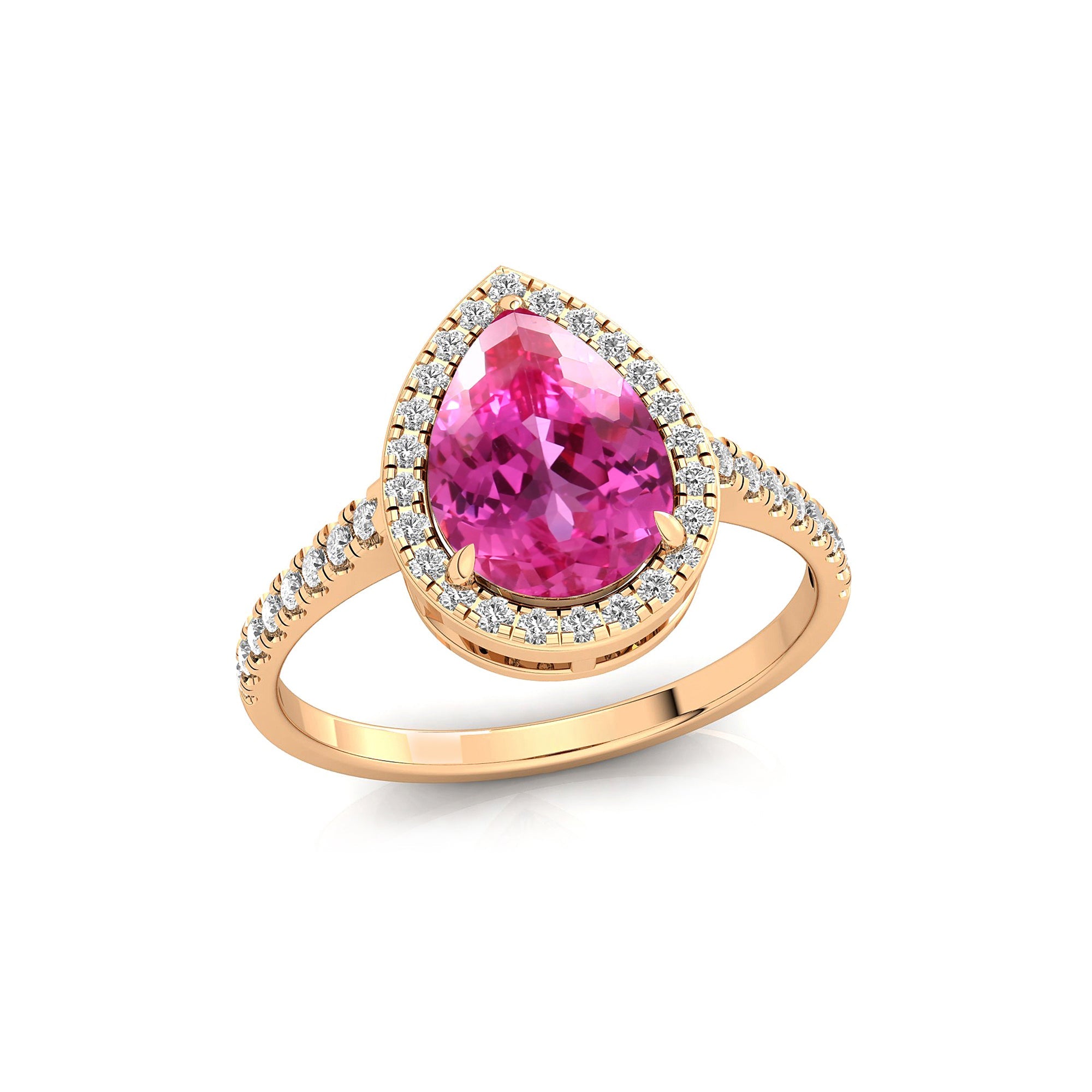 Classic Pear Shaped Pink Sapphire Halo Diamond Engagement Ring - GeumJewels