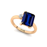 Emerald Shaped Blue Sapphire with 3mm Accent Solitaire Engagement Ring - GeumJewels