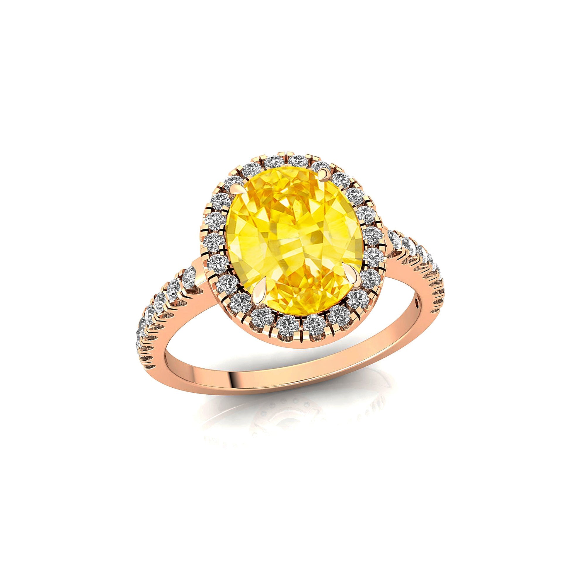 Oval Solitaire Yellow Sapphire Halo Diamond Engagement Ring - GeumJewels