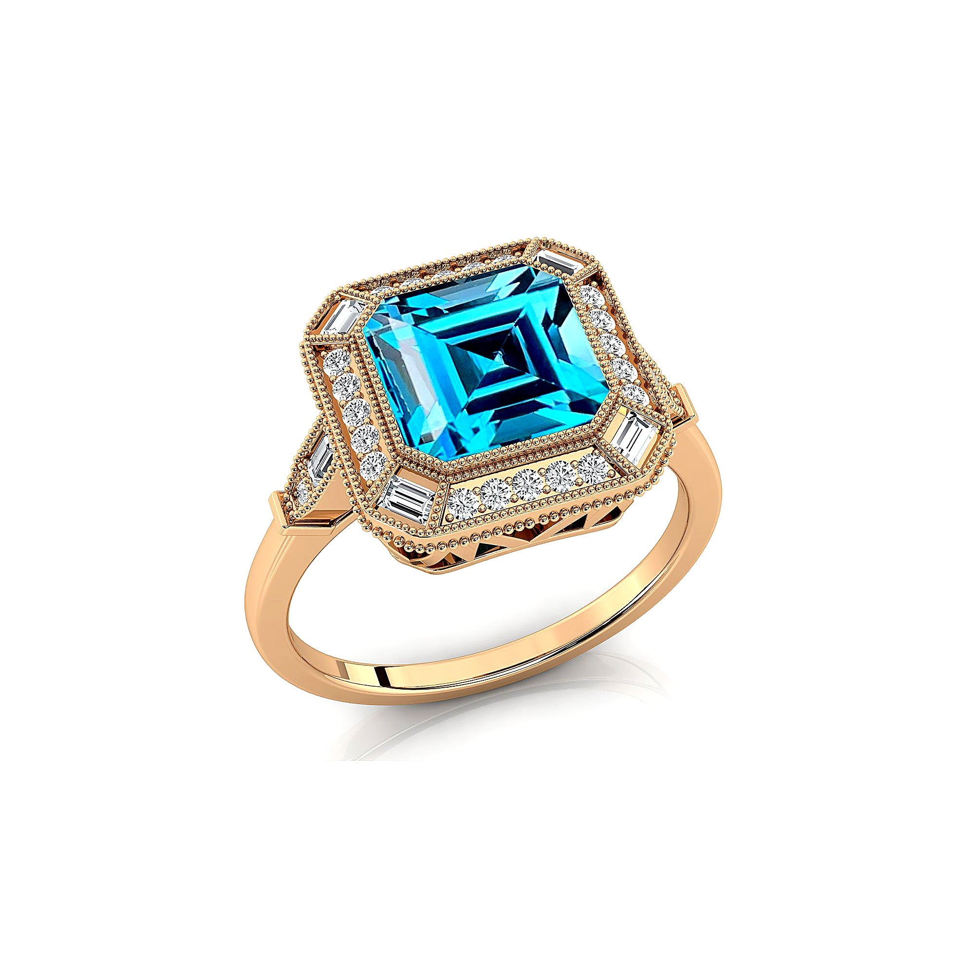 Vintage Style Square Cut London Blue Topaz Diamond Ring - GeumJewels