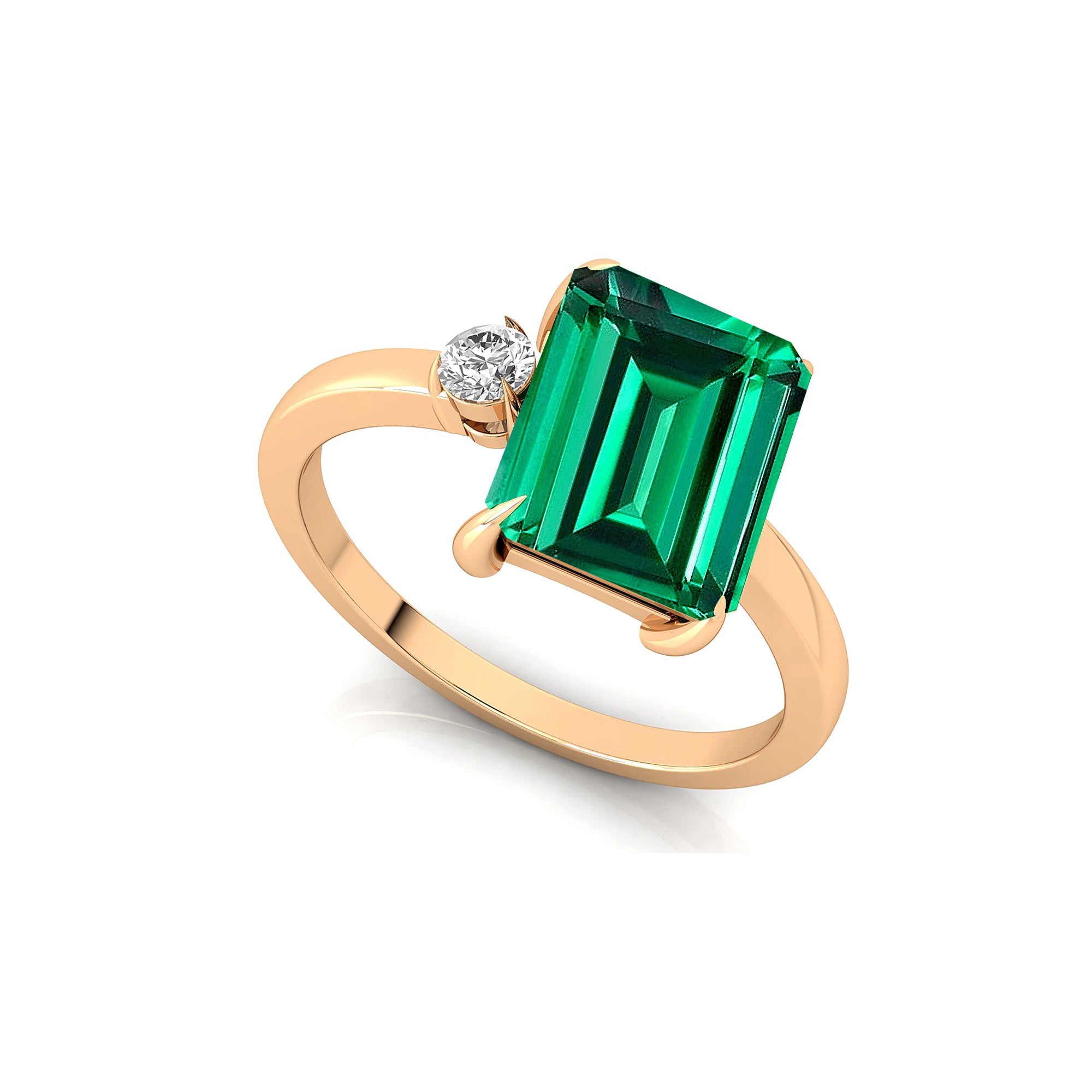 Emerald Shaped Emerald with 3mm Accent Solitaire Engagement Ring - GeumJewels