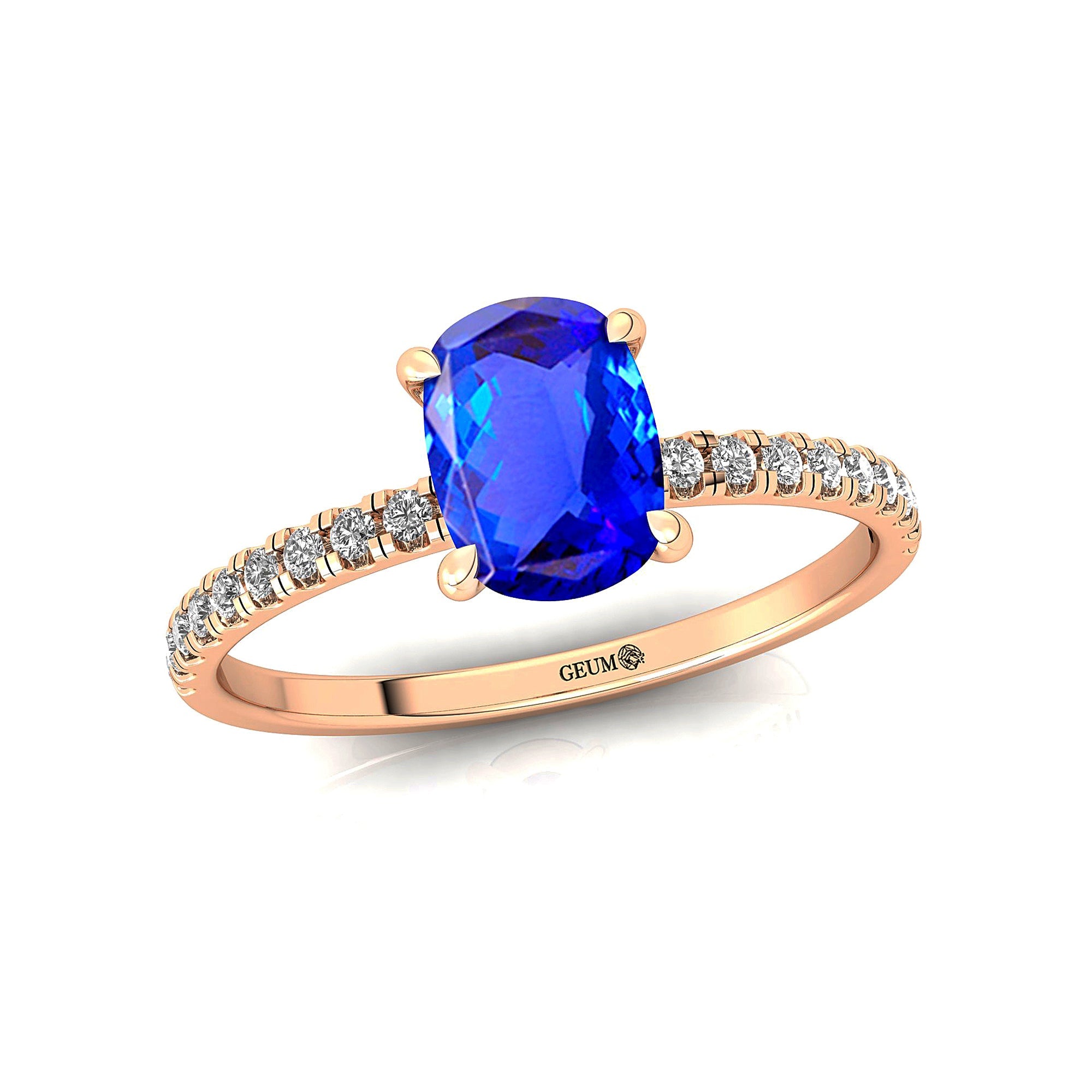 Long Cushion Tanzanite Thin Diamond Promise Ring - GeumJewels