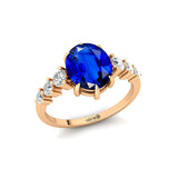 Oval Cut Blue Sapphire with Graduated Diamonds Ring - GeumJewels