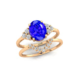 Tanzanite Solitaire Gold Ring With Stackable Diamond Band - GeumJewels