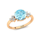Trio Diamond Engagement Ring with Round Solitaire Aquamarine - GeumJewels
