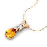 Citrine Teardrop Pendant with Solitaire Diamond - GeumJewels