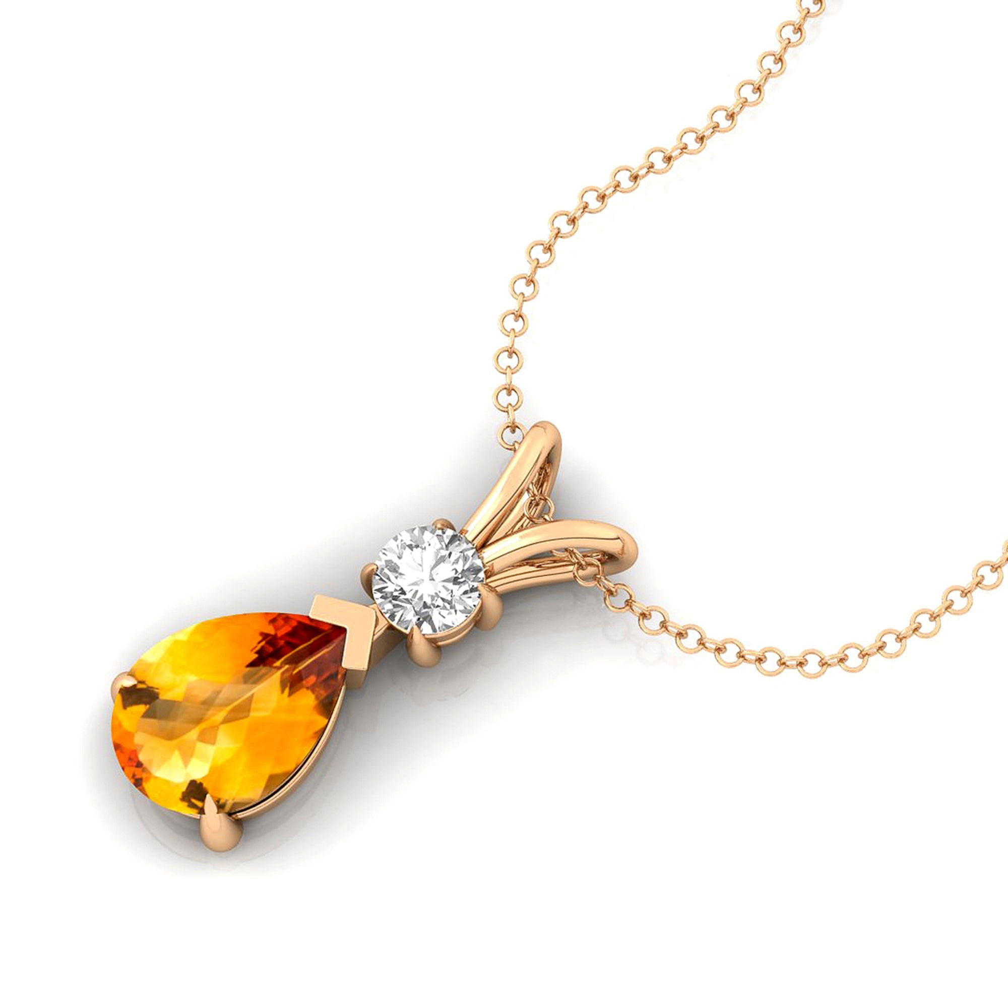 Citrine Teardrop Pendant with Solitaire Diamond - GeumJewels