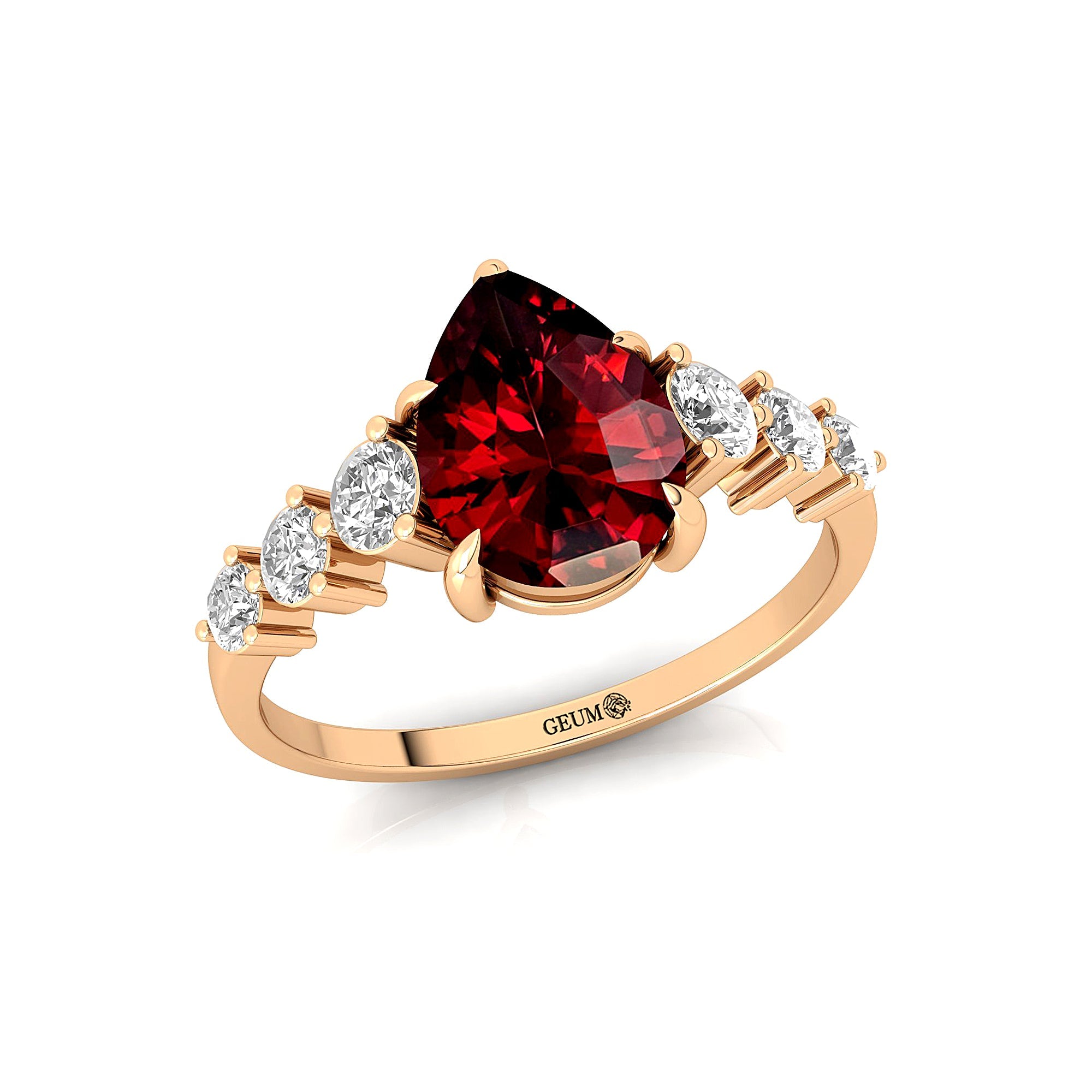 Pear Cut Garnet with Graduated Diamonds Ring - GeumJewels