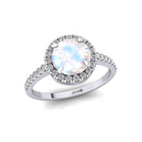 Classic Round Halo Diamonds with Solitaire Moonstone Engagement Ring - GeumJewels