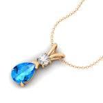 Swiss Blue Topaz Teardrop Pendant with Solitaire Diamond - GeumJewels