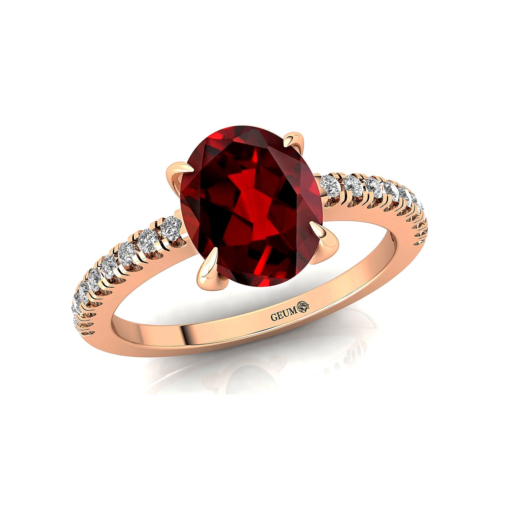 Oval Solitaire Garnet with Accent Diamonds Engagement Ring - GeumJewels