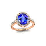 Oval Solitaire Tanzanite Halo Diamond Engagement Ring - GeumJewels