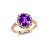 Oval Solitaire Amethyst Halo Diamond Engagement Ring - GeumJewels