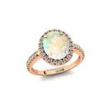 Oval Solitaire Opal Halo Diamond Engagement Ring - GeumJewels