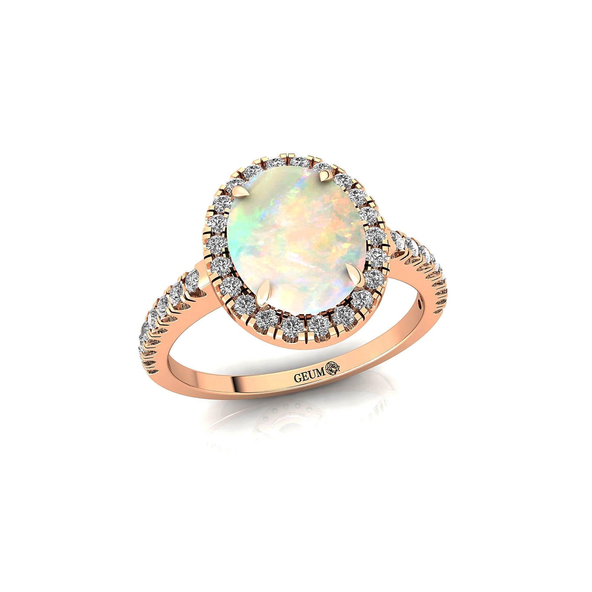 Oval Solitaire Opal Halo Diamond Engagement Ring - GeumJewels