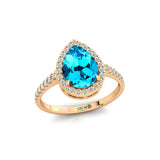 Classic Pear Shaped Swiss Blue Topaz Halo Diamond Engagement Ring - GeumJewels