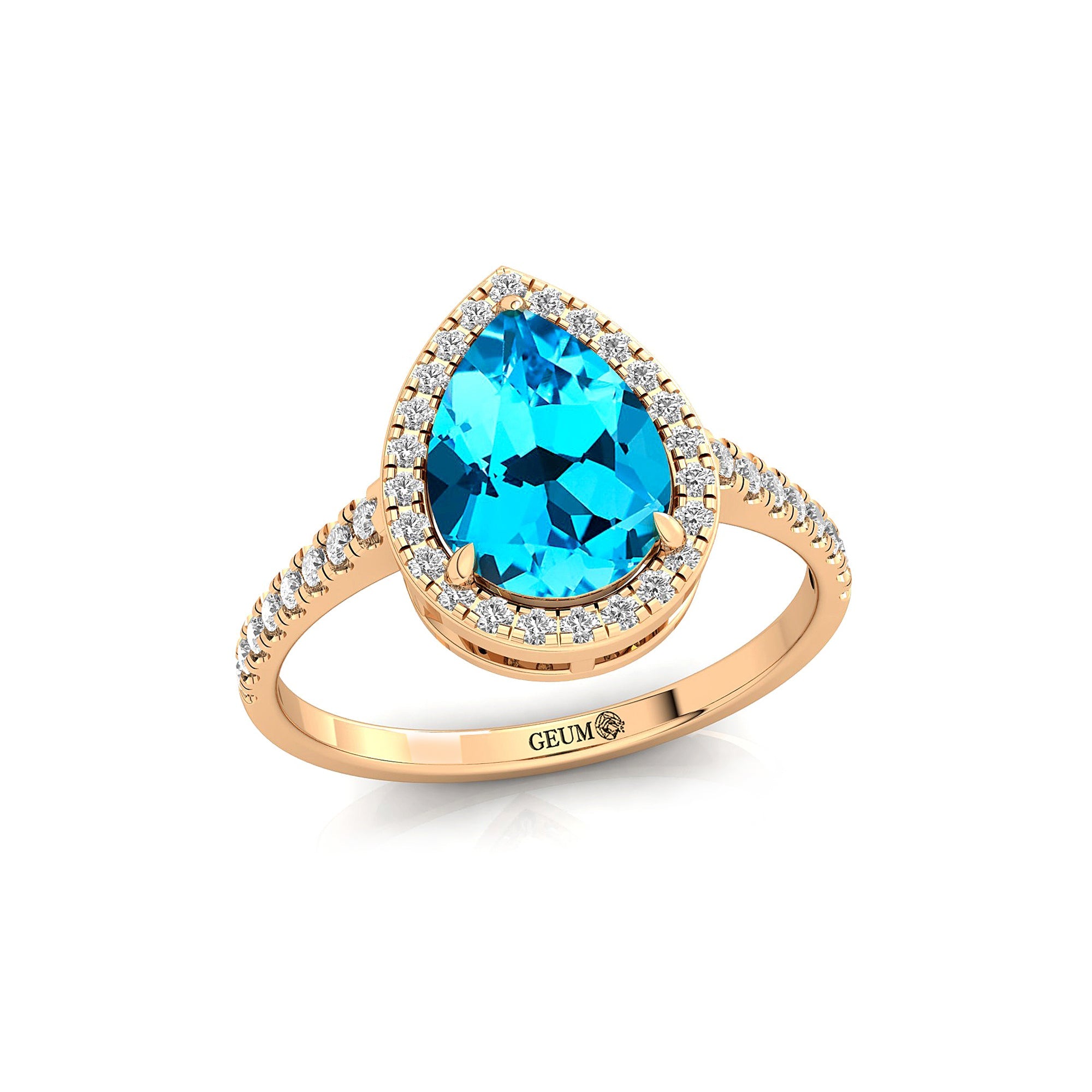 Classic Pear Shaped Swiss Blue Topaz Halo Diamond Engagement Ring - GeumJewels