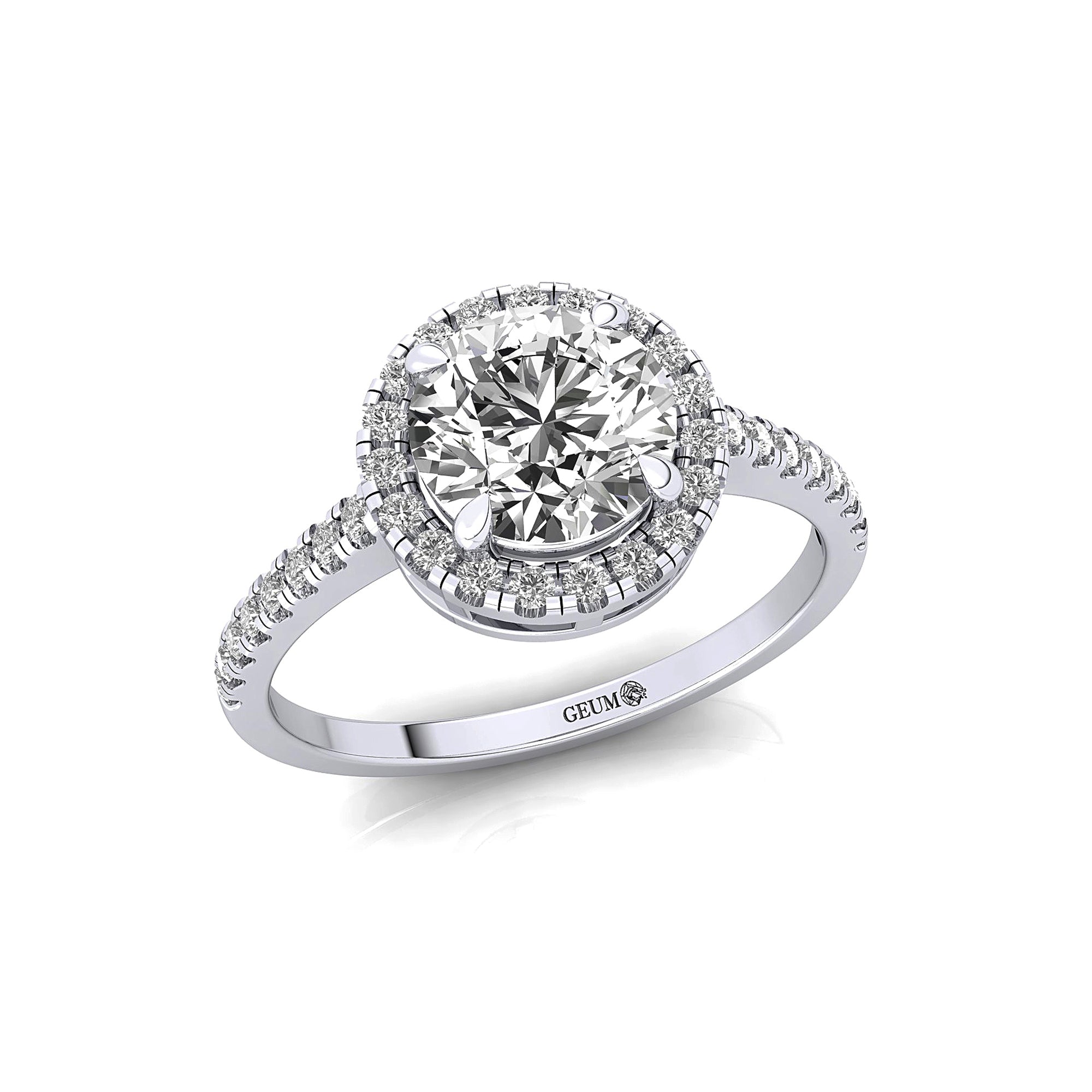 Classic Round Halo Diamonds with Solitaire Lab Diamond Engagement Ring - GeumJewels