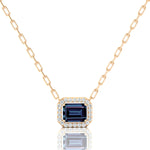 Emerald Cut Alexandrite Halo Set Diamond Necklace - GeumJewels