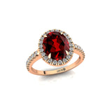 Oval Solitaire Garnet Halo Diamond Engagement Ring - GeumJewels