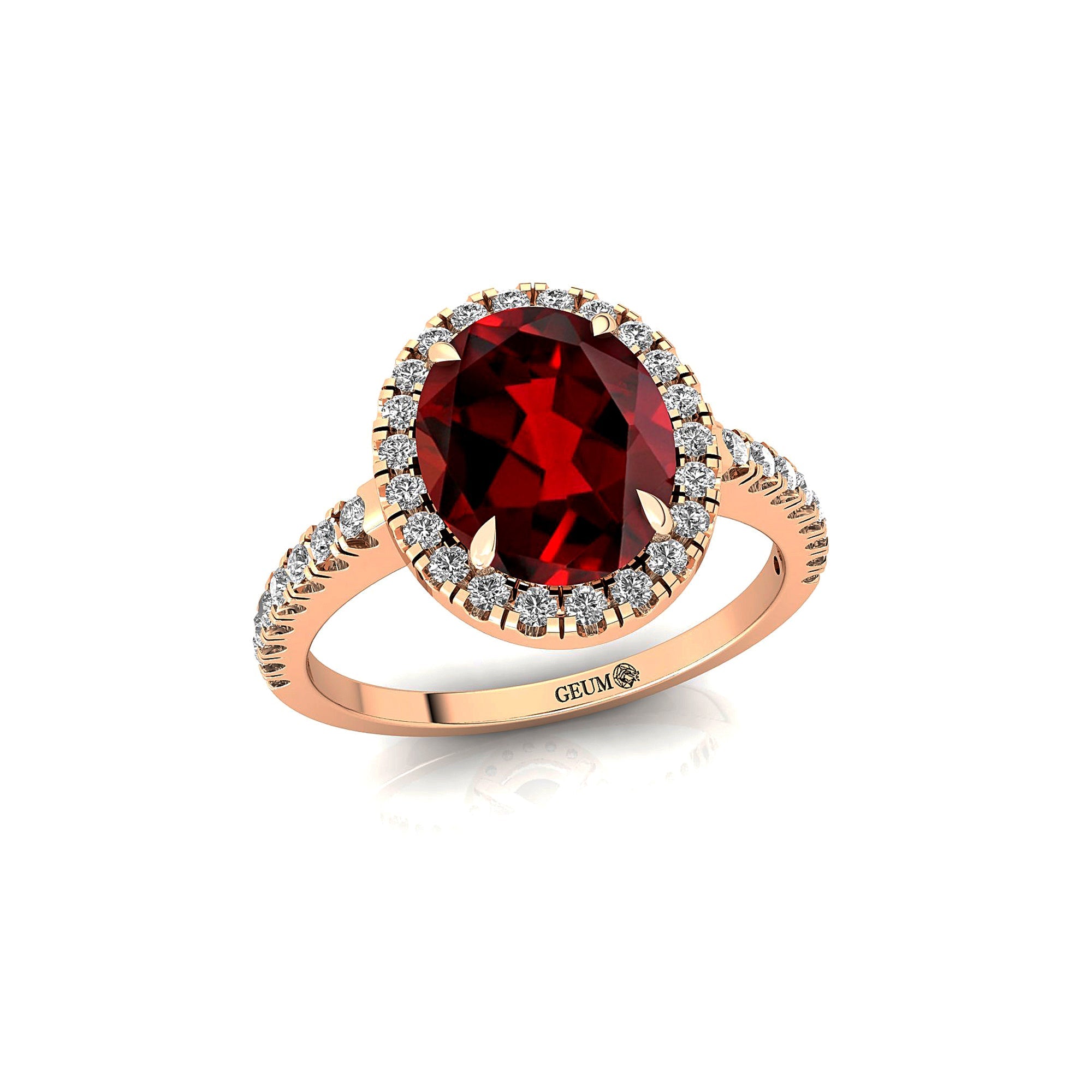 Oval Solitaire Garnet Halo Diamond Engagement Ring - GeumJewels