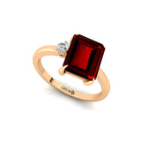 Emerald Shaped Garnet with 3mm Accent Solitaire Engagement Ring - GeumJewels