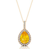 Yellow Sapphire Teardrop Pendant with Diamond Halo - GeumJewels
