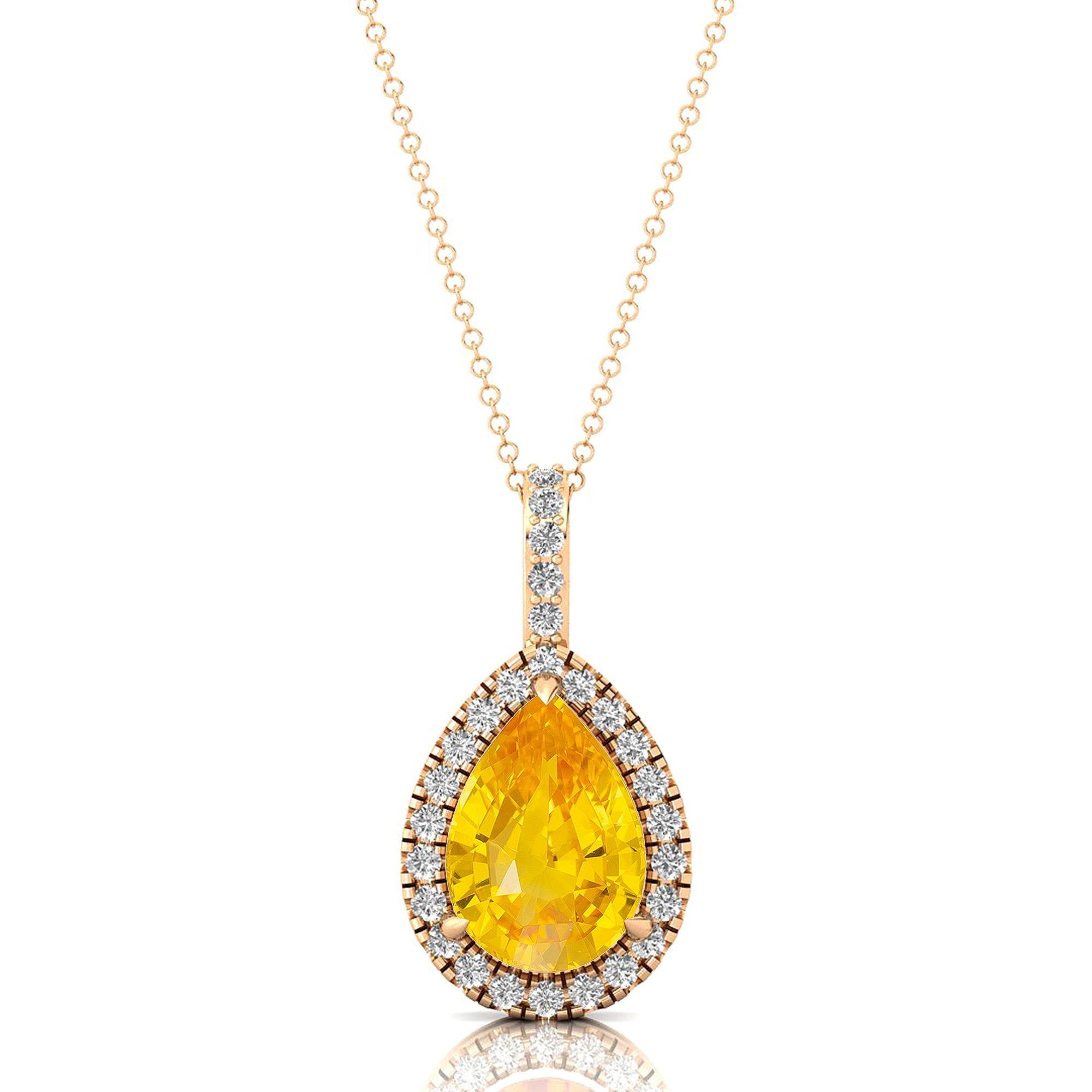 Yellow Sapphire Teardrop Pendant with Diamond Halo - GeumJewels