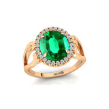 Vintage Love Inspired Oval Emerald Halo Diamond Engagement Ring - GeumJewels