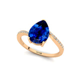 Twisted Up Down Band Pear Shaped Blue Sapphire Ring with Accent Diamonds - GeumJewels