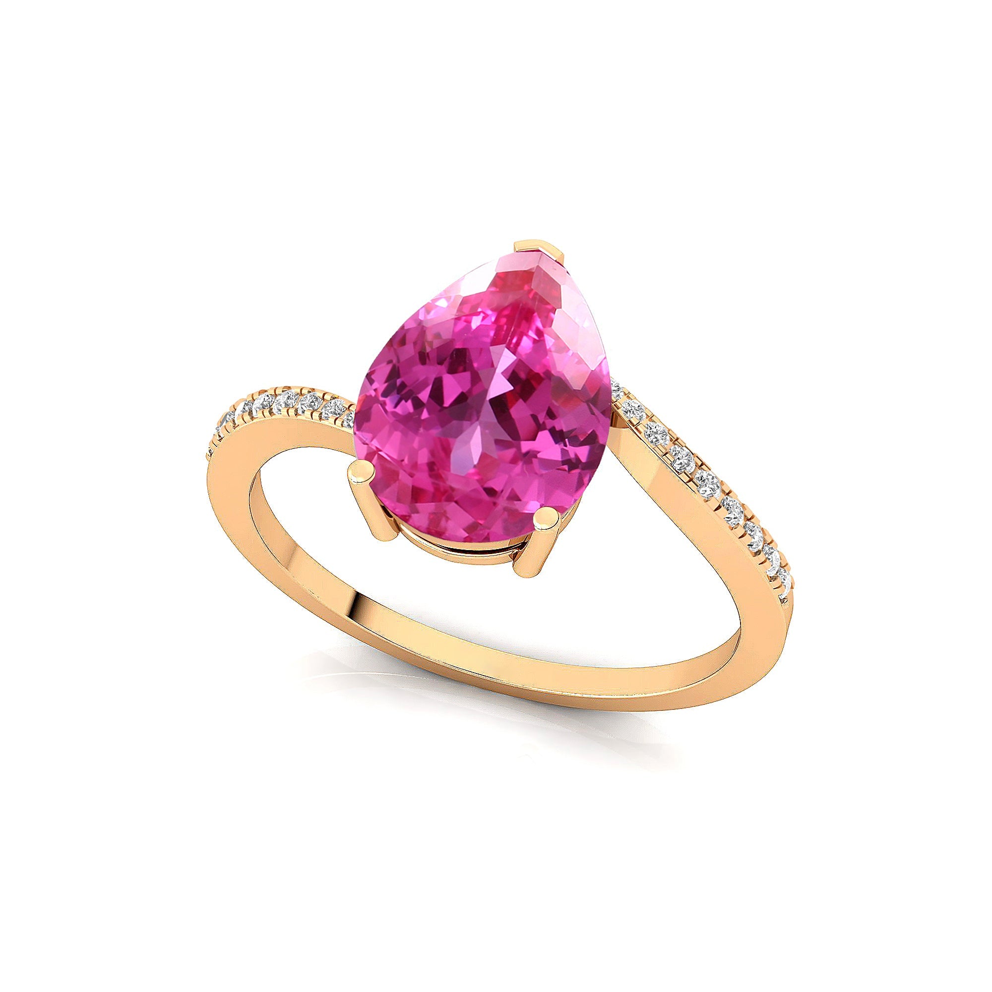 Twisted Up Down Band Pear Shaped Pink Sapphire Ring with Accent Diamonds - GeumJewels