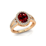 Solitaire Oval Garnet Split Shank Diamond Engagement Ring - GeumJewels