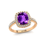 Elongated Cushion Halo Set Amethyst Engagement Ring with Diamond Band - GeumJewels