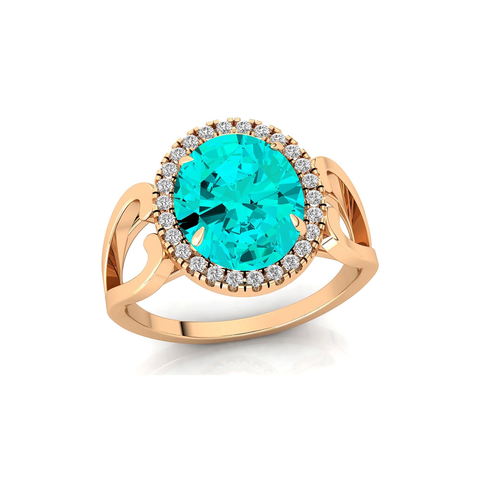 Vintage Love Inspired Oval Paraiba Tourmaline Halo Diamond Engagement Ring - GeumJewels