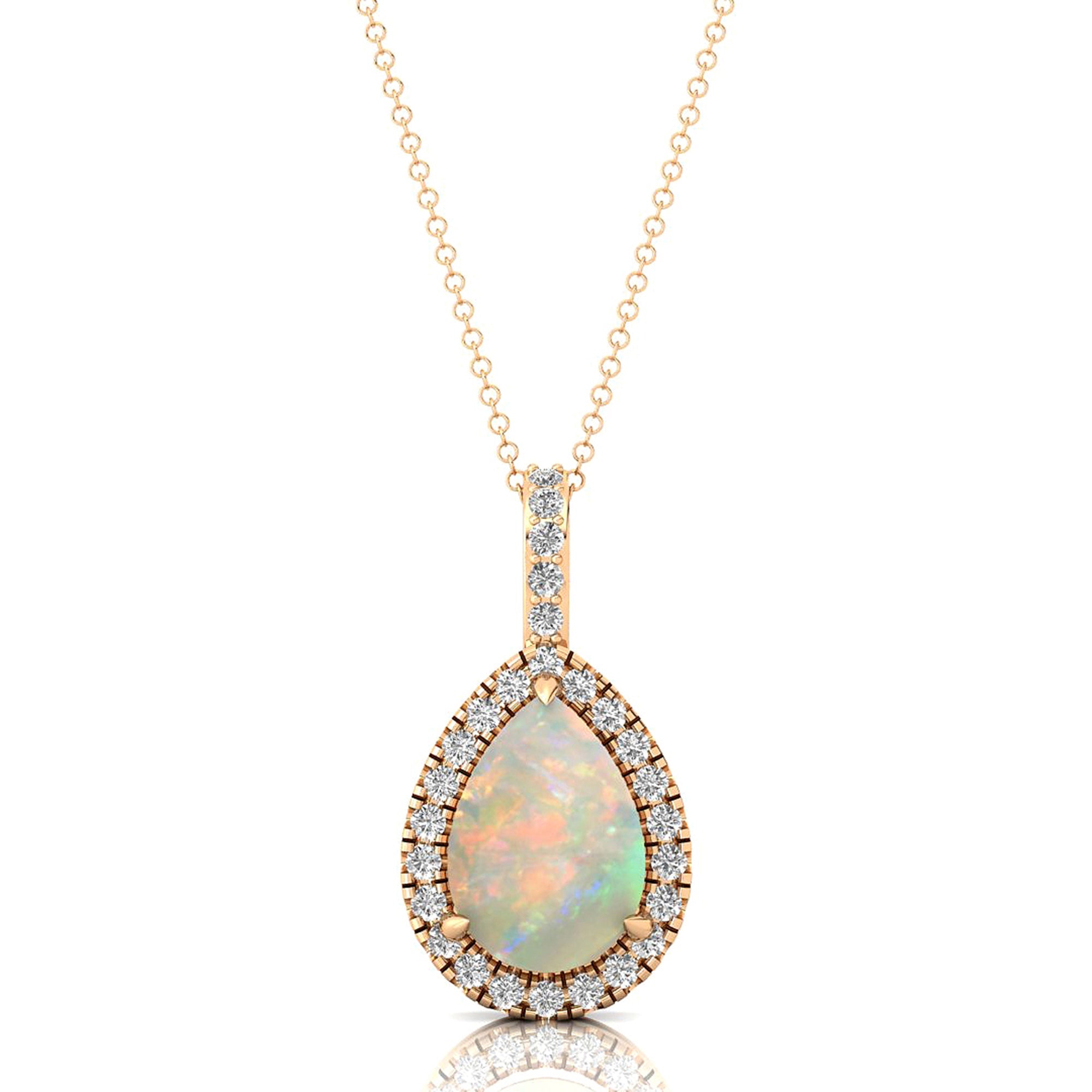 Opal Teardrop Pendant with Diamond Halo - GeumJewels