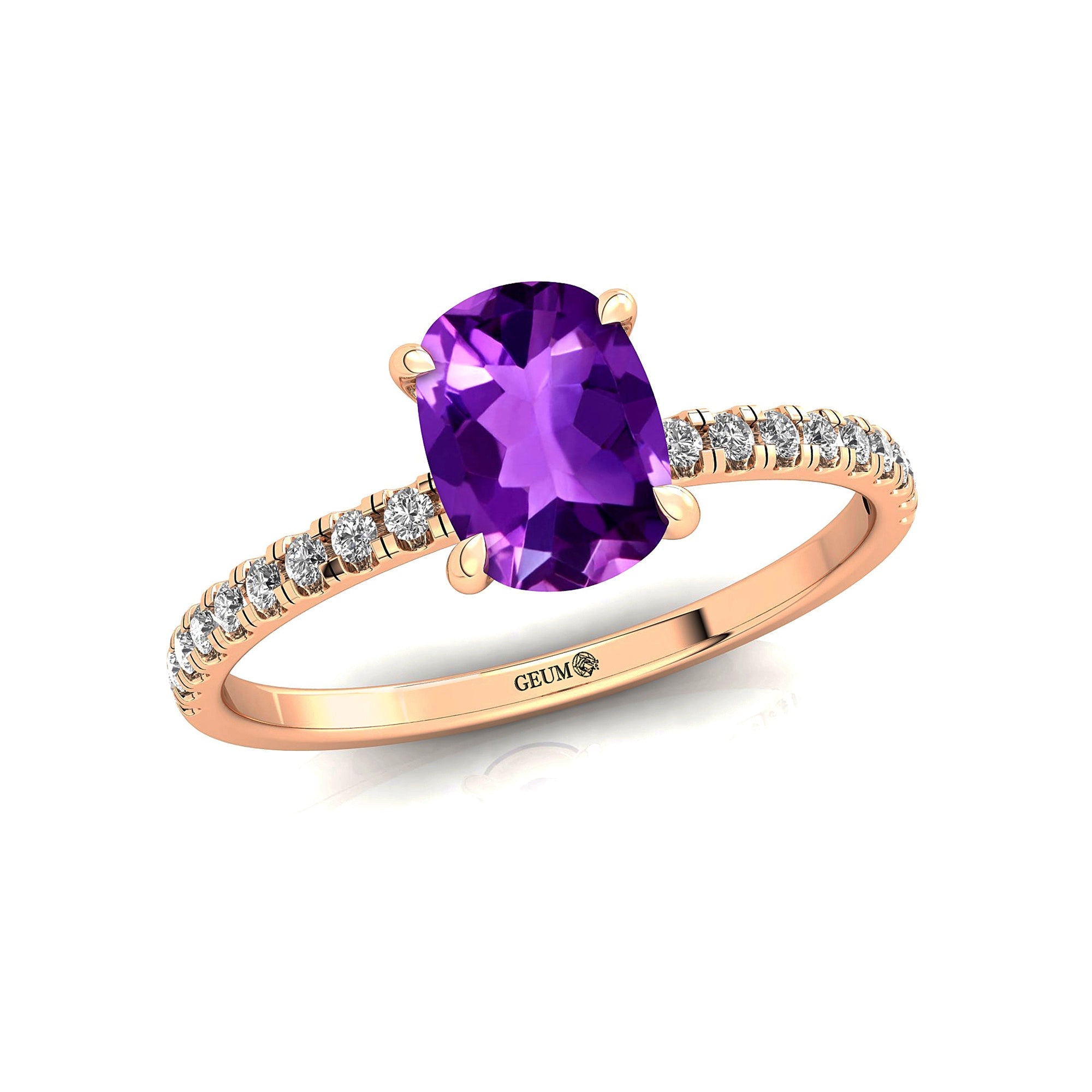 Long Cushion Amethyst Thin Diamond Promise Ring - GeumJewels