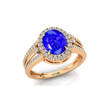 Solitaire Oval Tanzanite Split Shank Diamond Engagement Ring - GeumJewels