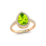 Classic Pear Shaped Peridot Halo Diamond Engagement Ring - GeumJewels