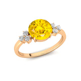 Trio Diamond Engagement Ring with Round Solitaire Yellow Sapphire - GeumJewels
