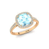 Halo Diamond Engagement Ring with Cushion Cut Aquamarine - GeumJewels