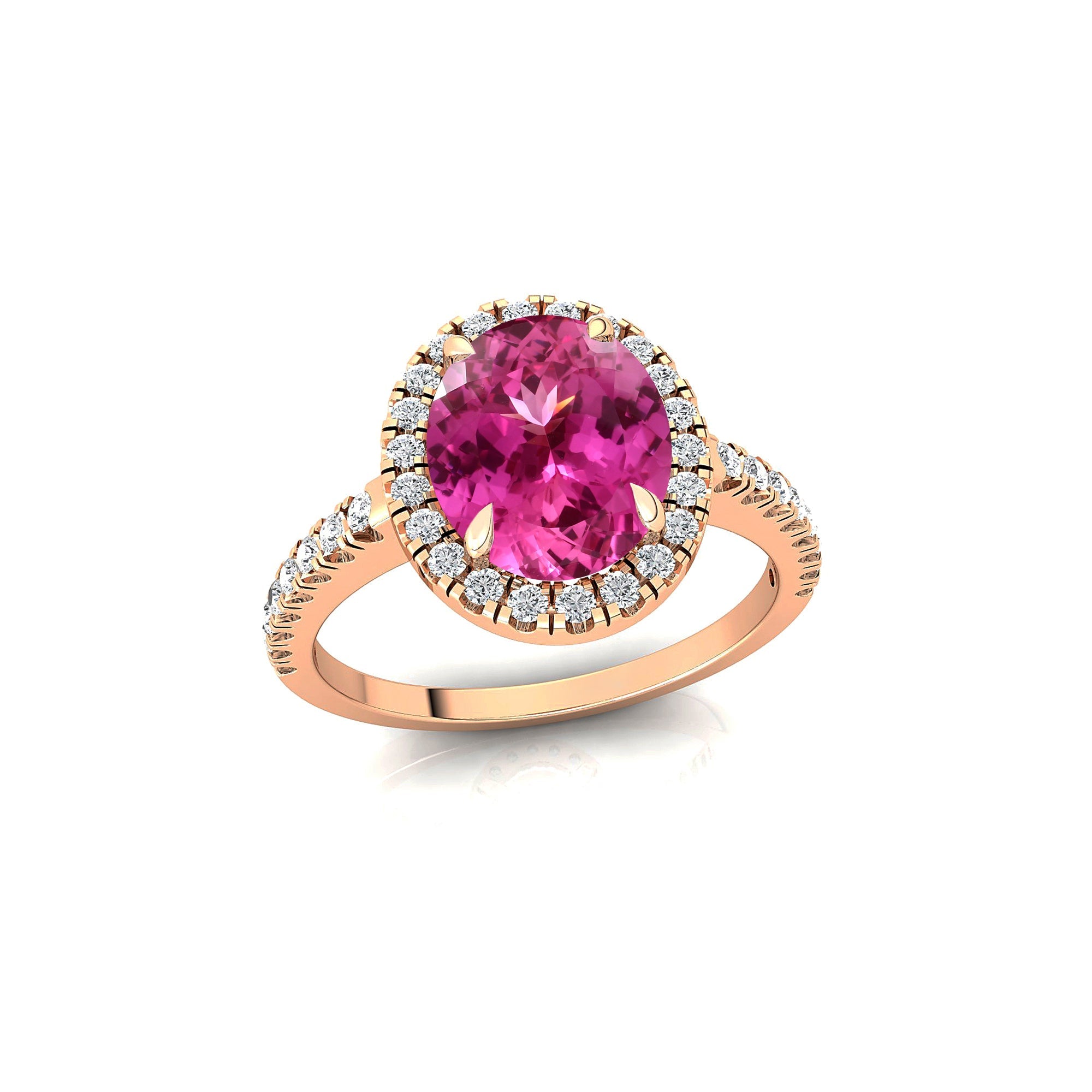 Oval Solitaire Pink Sapphire Halo Diamond Engagement Ring - GeumJewels