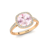 Halo Diamond Engagement Ring with Cushion Cut Morganite - GeumJewels