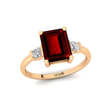 Emerald Cut Garnet and Diamond Three Stone Ring - GeumJewels