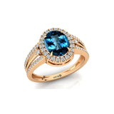 Solitaire Oval London Blue Topaz Split Shank Diamond Engagement Ring - GeumJewels